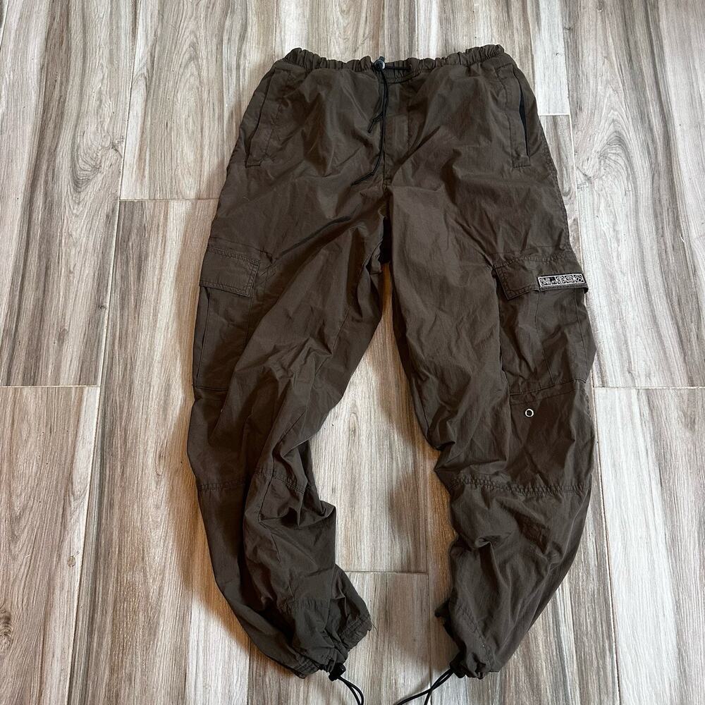 Men's Brown Cargo Chinos - Elastic Waist & Drawstring Cuffs
